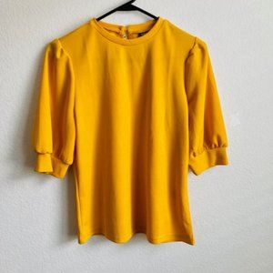 Women's Puff Sleeve Casual Solid Top Pullover Keyhole Back